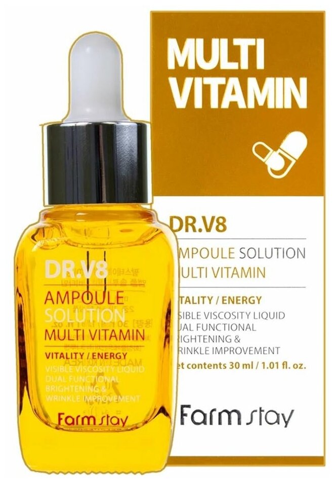 Сыворотка ампульная мультивитаминная FarmStay DR.V8 Ampoule Solution Multi Vitamin, 30ml - фото №8