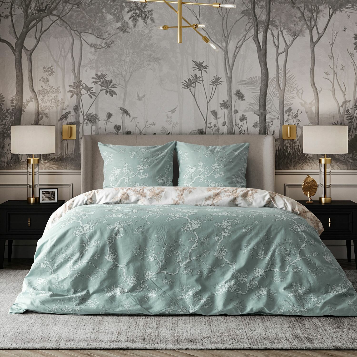 фото Постельное белье / комплект постельного белья семейный поплин "Mia Cara" Dolce Vita (70х70) рис. 36036-6/36036-4/37080-10 Chinoiserie mentolo