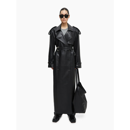 Плащ TOPTOP, размер M, черный женский длинный кожаный тренчкот стильное официальное платье из натуральной кожи