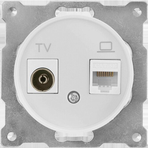 Розетка двойная антенна/компьютер TV/RJ45 кат.5e встраиваемая Onekeyelectro 1E20811300 цвет белый