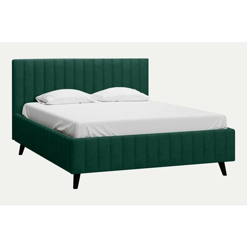Кровать двуспальная 120х200 Kapri с мягким изголовьем, ортопедическим основанием и ножками, темно-зеленый