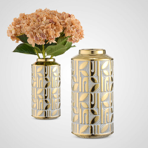 Ваза золотистая из керамики высота 28 см горло 8 см дно 13 см 5499₽