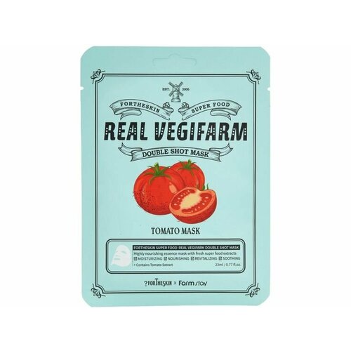 Тканевая маска для лица с экстрактом помидора For the skin by LAB SUPER FOOD REAL VEGIFARM DOUBLE SHOT MASK - TOMATO 600₽