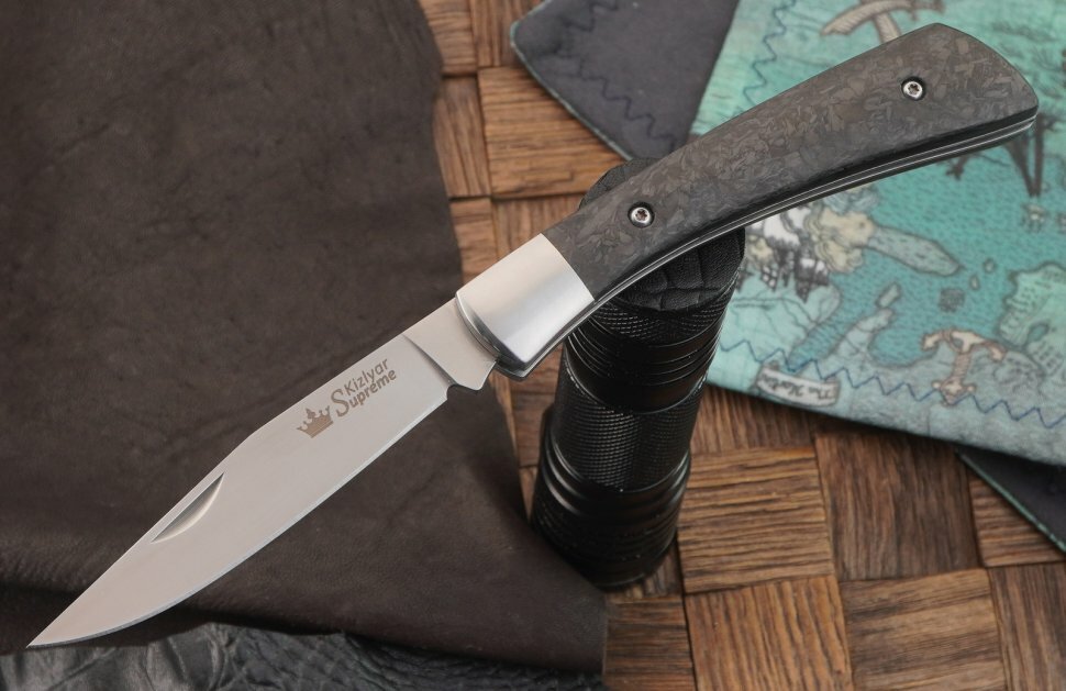 Классический складной нож Kizlyar Supreme Gent, сталь CPM S35VN, SW, рукоять карбон