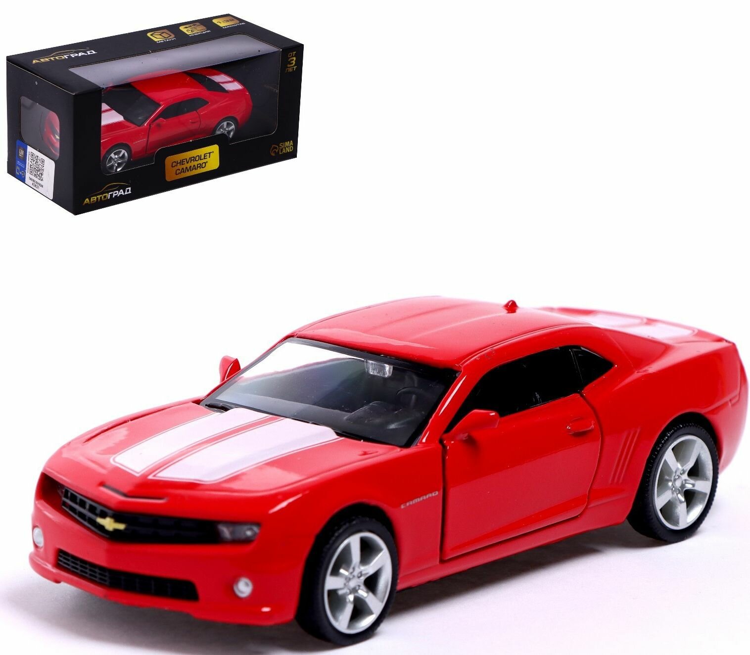 Машина CHEVROLET CAMARO инерционная, открываются двери, металлическая коллекционная модель, игрушечный транспорт, цвет красный