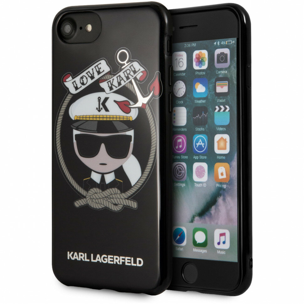 Чехол Lagerfeld для iPhone 7/8/SE TPU collection Karl sailor Hard Black, цвет Черный (KLHCI8KSB)