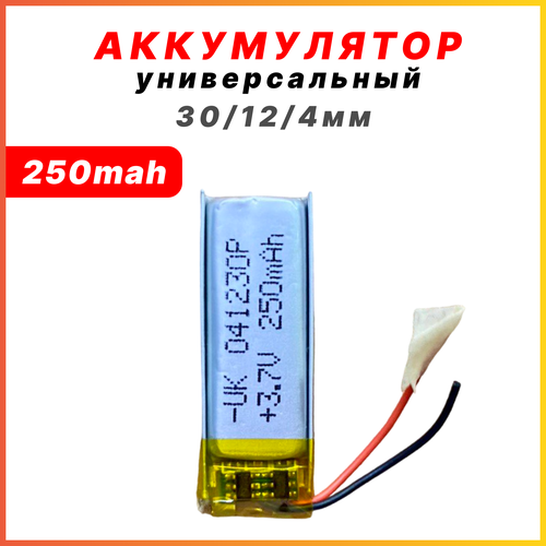 Аккумулятор литийполимерный универсальный 041230 (30х12х4 мм) 3.7V, 250mAh / АКБ для электроники