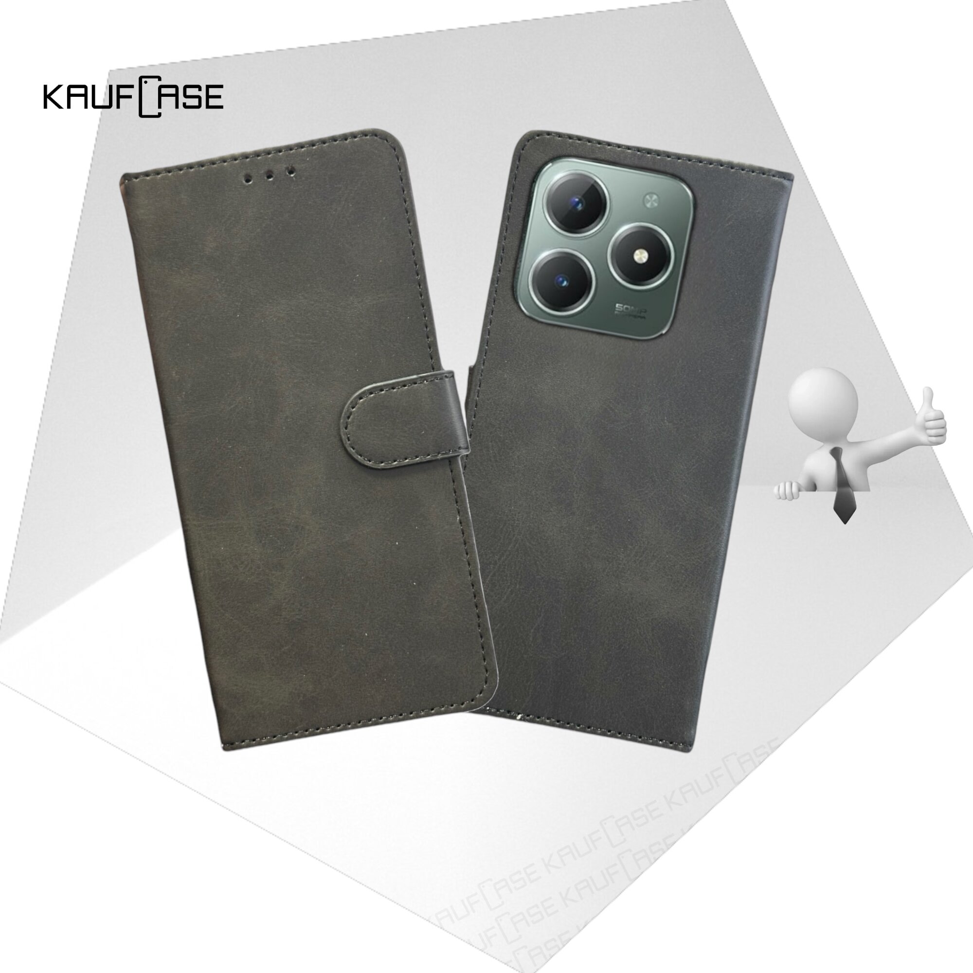 Чехол книжка для телефона Realme C61 (RMX3939) /Realme C63 (6.75"), черный. Текстура под кожу
