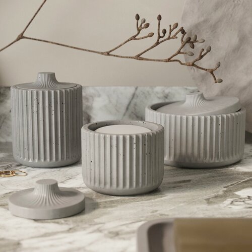 Изображение товара Набор аксессуаров для ванной комнаты Chloe 10 (подставки для ватных дисков и палочек, 3 шт.) бетон, серый глянцевый