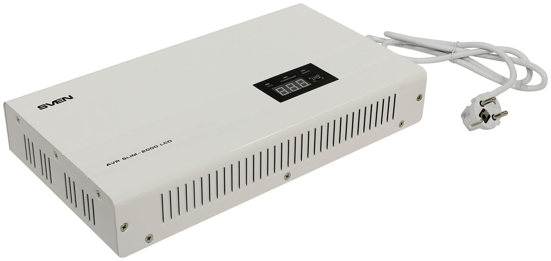 Автоматический стабилизатор напряжения SVEN AVR SLIM-2000 LCD (1200Вт 140В-260В 2*CEE7/4 белый настенное крепление)