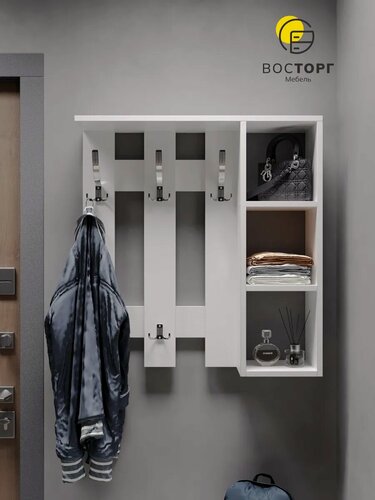 Изображение товара Вешалка настенная "Восторг", ЛДСП, белая шагрень, с полкой, 70x19x72 см