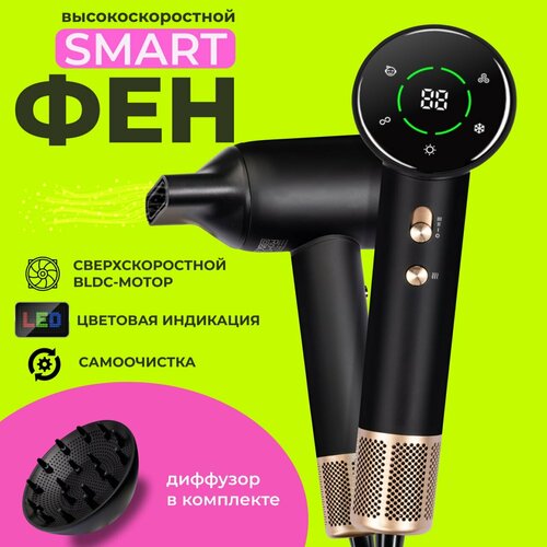 Фен для волос с ионизацией профессиональный 2 насадки черный 527000₽