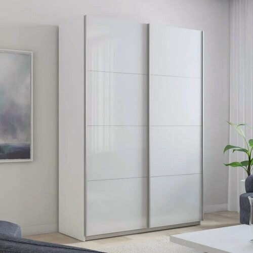 Изображение товара Шкаф-купе Прайм 2-x дв 120 x 230 x 57 Белое стекло Белый снег с доводчиками