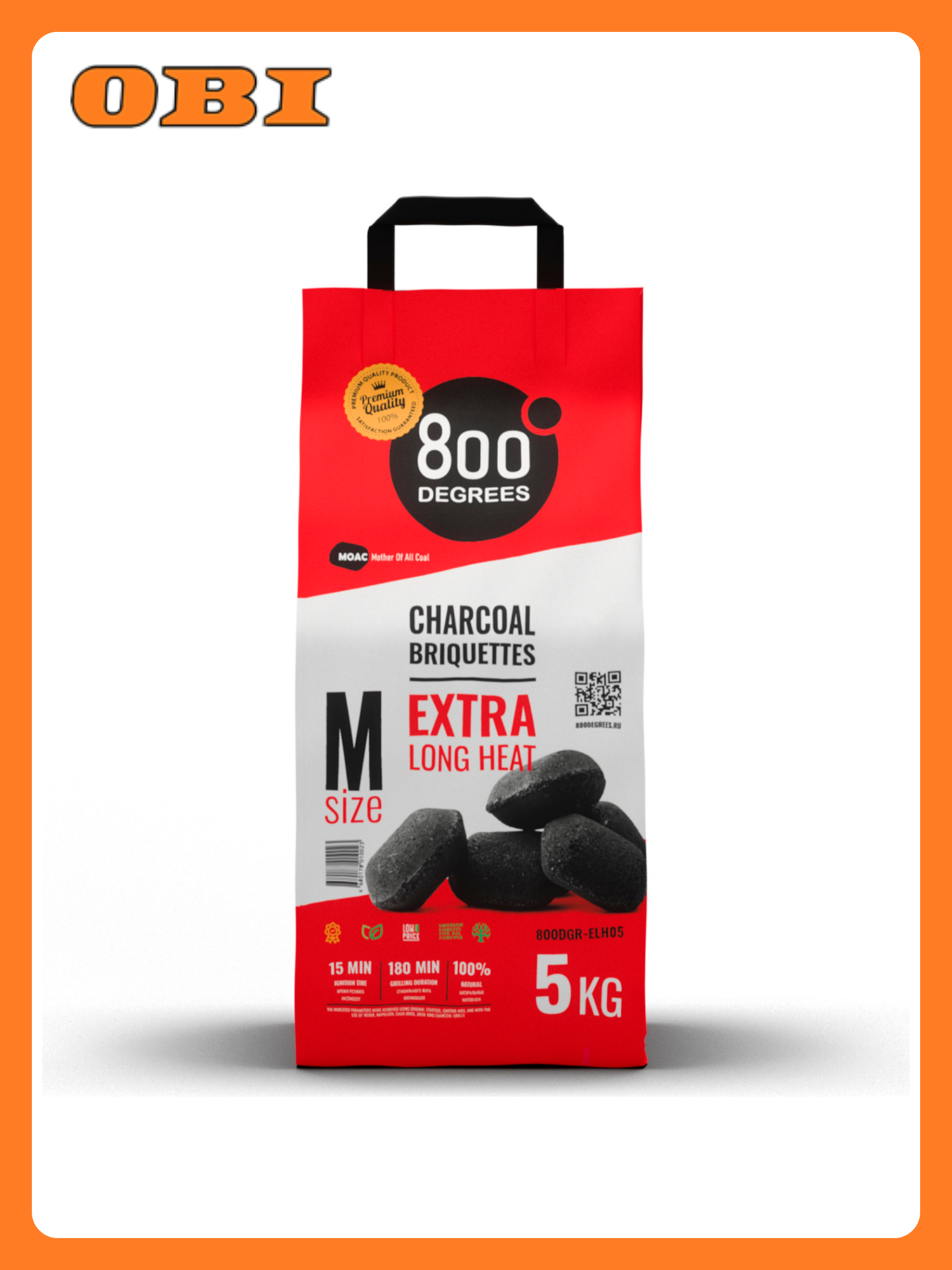 Уголь 800 Degree's Extra Long Heat древесный лиственница 5кг 13л