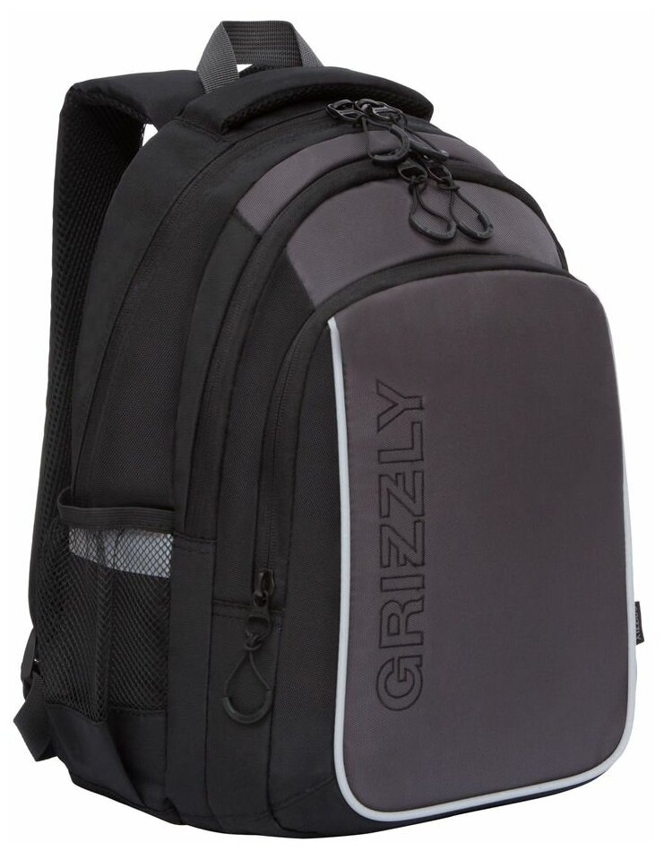 Рюкзак мужской/школьный/подростковый для учебы, спортивный, городской GRIZZLY RВ152-1 для школьников, черный-серый