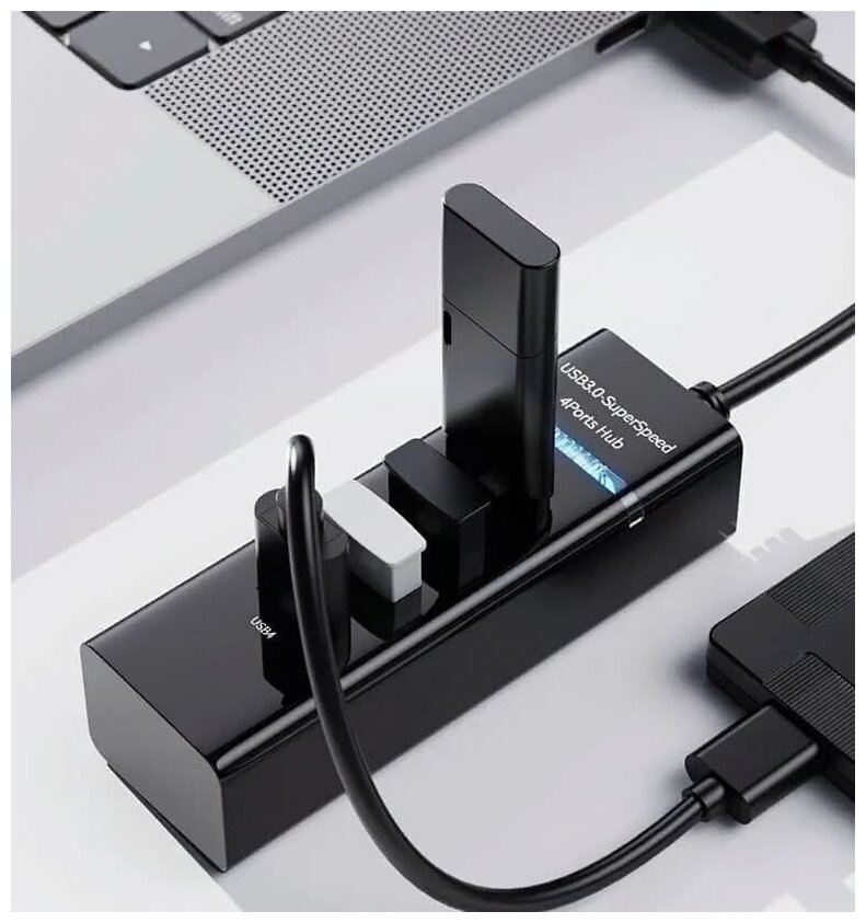 USB Hub провод 30см, USB-концентратор USB 3.0 на 4 порта, HUB разветвитель портативный 480MBPS, USB-ХАБ для периферийных устройств, белый