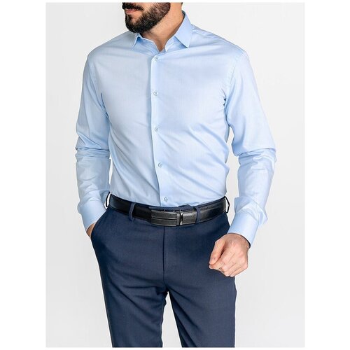 фото Рубашка мужская длинный рукав greg 223/191/6076/z, полуприталенный силуэт / regular fit, цвет голубой, рост 174-184, размер ворота 44