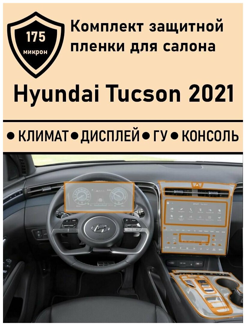 Hyundai Tucson (NX4) комплект матовых защитных пленок Дисплей+ГУ+Климат+Консоль