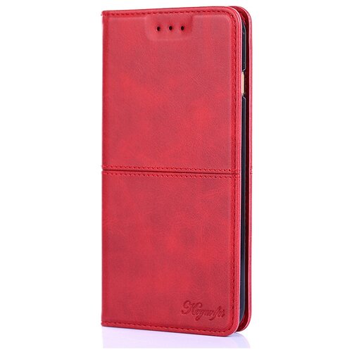 Чехол-книжка MyPads Premium для Samsung Galaxy A51 SM-A515F (2020) из качественной натуральной мраморной кожи буйвола прошитый элегантной прострочкой красный с магнитной крышкой
