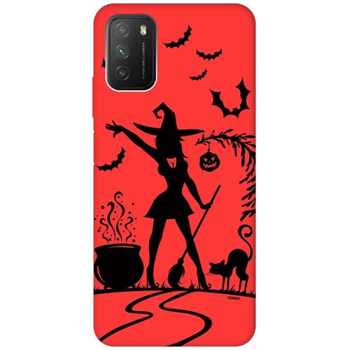 фото Силиконовая чехол-накладка silky touch для xiaomi redmi 9t / poco m3 с принтом "witch and boiler" красная gosso