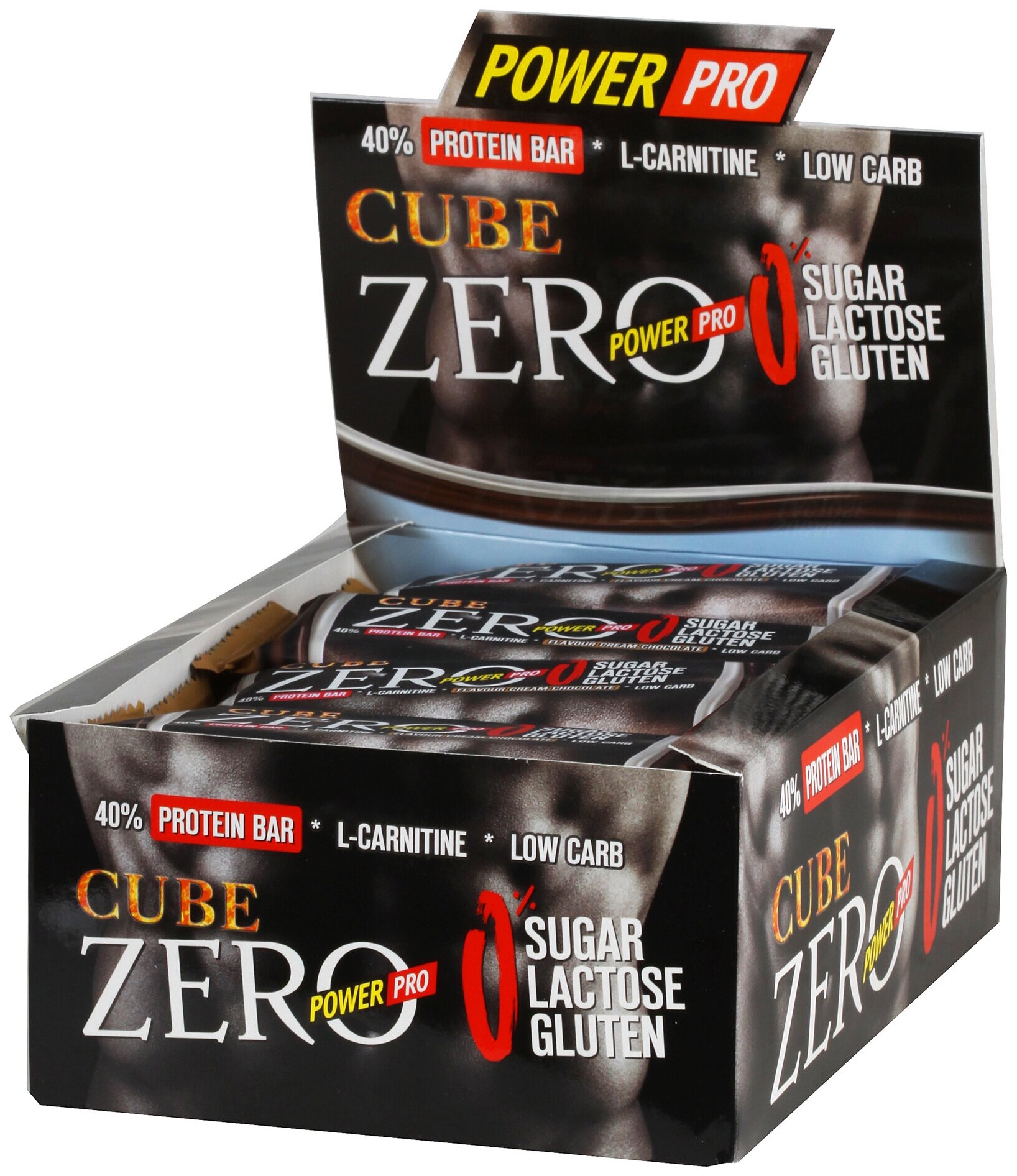 Power Pro Батончики Power Pro Cube ZERO 50 г, 20 шт, вкус: крем-шоколад