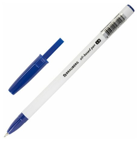 Ручка шариковая масляная BRAUBERG Stick Medium, синяя, узел 1 мм, линия письма 0,5 мм, 143419