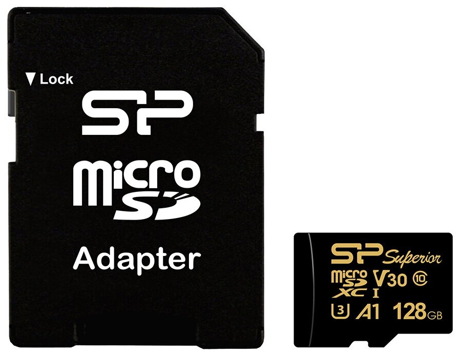 Флеш карта microSD 128GB Silicon Power Superior Golden A1 microSDXC Class 10 Uhs-i U3 A1 100/80 Mb/s .