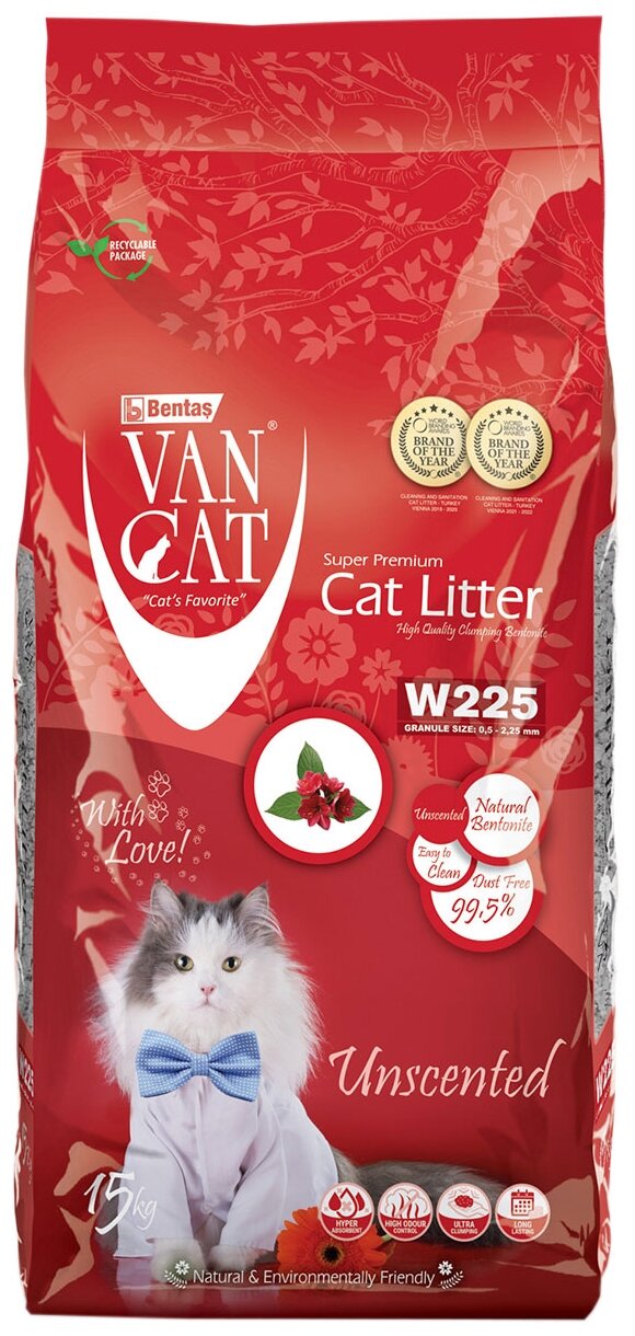 Комкующийся наполнитель VANCAT VAN CAT Natural для кошачьих туалетов 100% натуральный, без пыли 15 кг - фотография № 1