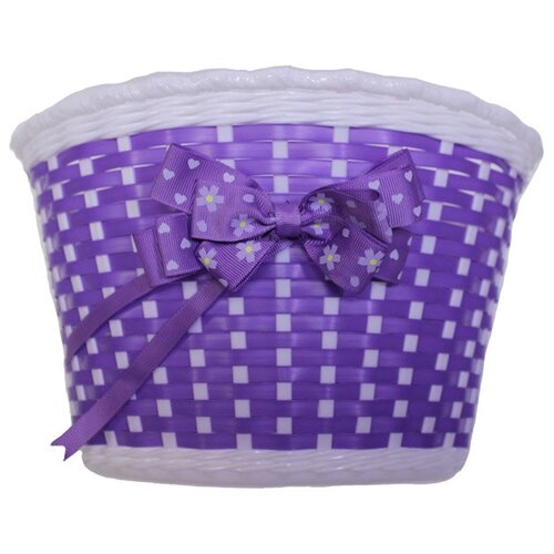 фото Корзина trix для детского велосипеда 12"-16", крепление на руль, 235х165х155мм, пластиковая, плетёная, бело-фиолетовая