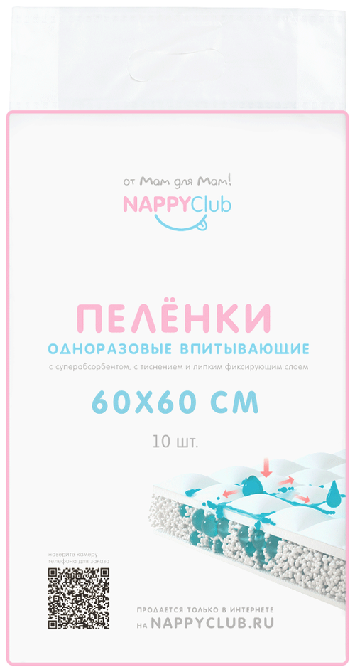 NappyClub впитывающие пеленки одноразовые (60*60 см) 10 шт.