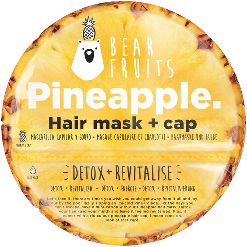Bear Fruits Маска для волос + многоразовая шапочка Pineapple (Ананас) для укрепления и детокса волос, 20мл