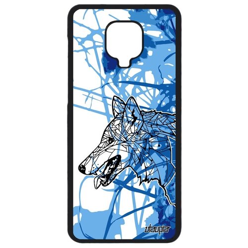 фото Противоударный чехол на смартфон // xiaomi redmi note 9s // "волк" дизайн злой, utaupia, голубой