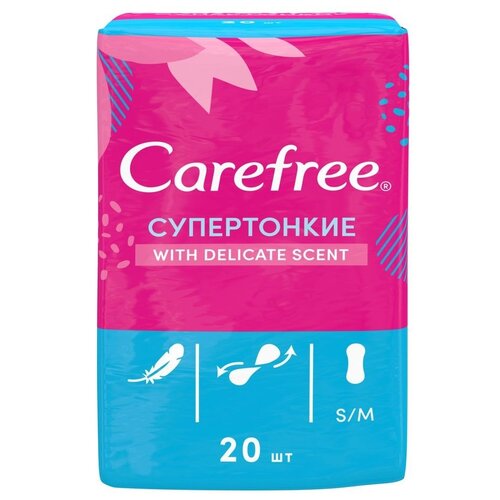 carefree прокладки aloe 2 капли 20 шт 4 уп Carefree прокладки ежедневные Cotton Feel, 2 капли, 20 шт.