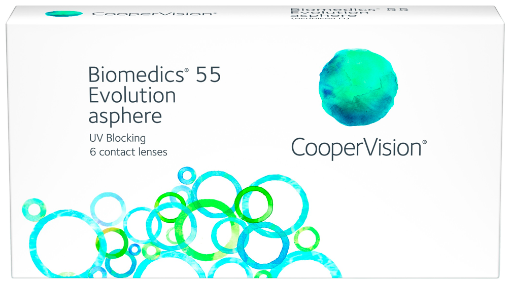 Контактные линзы CooperVision Biomedics 55 Evolution Asphere (6 линз) -6.50 R 8.6, ежемесячные, прозрачные