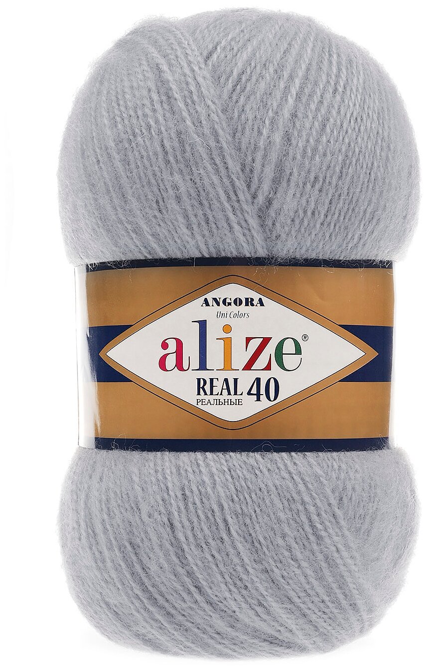 Пряжа Alize Angora Real 40 (Ангора Реал 40) - 5 мотков цвет 21 серый 40% шерсть, 60% акрил 100г 480м