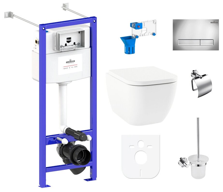 Комплект 9 в 1 Lavinia Boho One Rimless 97020134, безободковый унитаз, сиденье микролифт, инсталляция, клавиша смыва, набор аксессуаров
