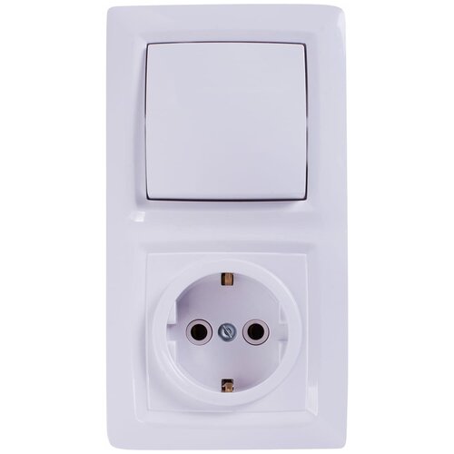 Блок выключатель с розеткой встраиваемый Reone 1 клавиша с заземлением цвет белый
