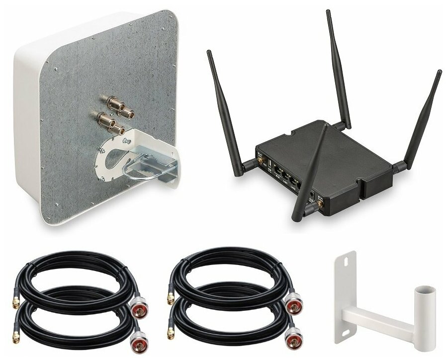 Комплект KROKS MiMo 4x4 гигабитный роутер Rt-Cse m12-G 3G 4G LTE Cat.12 до 600 Мбит/с WiFi 24+5 ГГц с антенной KAA18-1700/2700-4x4 +4 кабеля по 5м