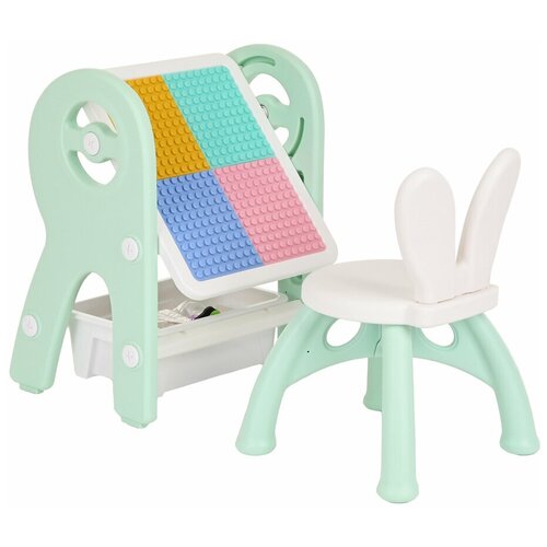 Набор PITUSO Стол для констр-ия/доска д/рисования+стульчик+констр.60 эл. Green/Зеленый