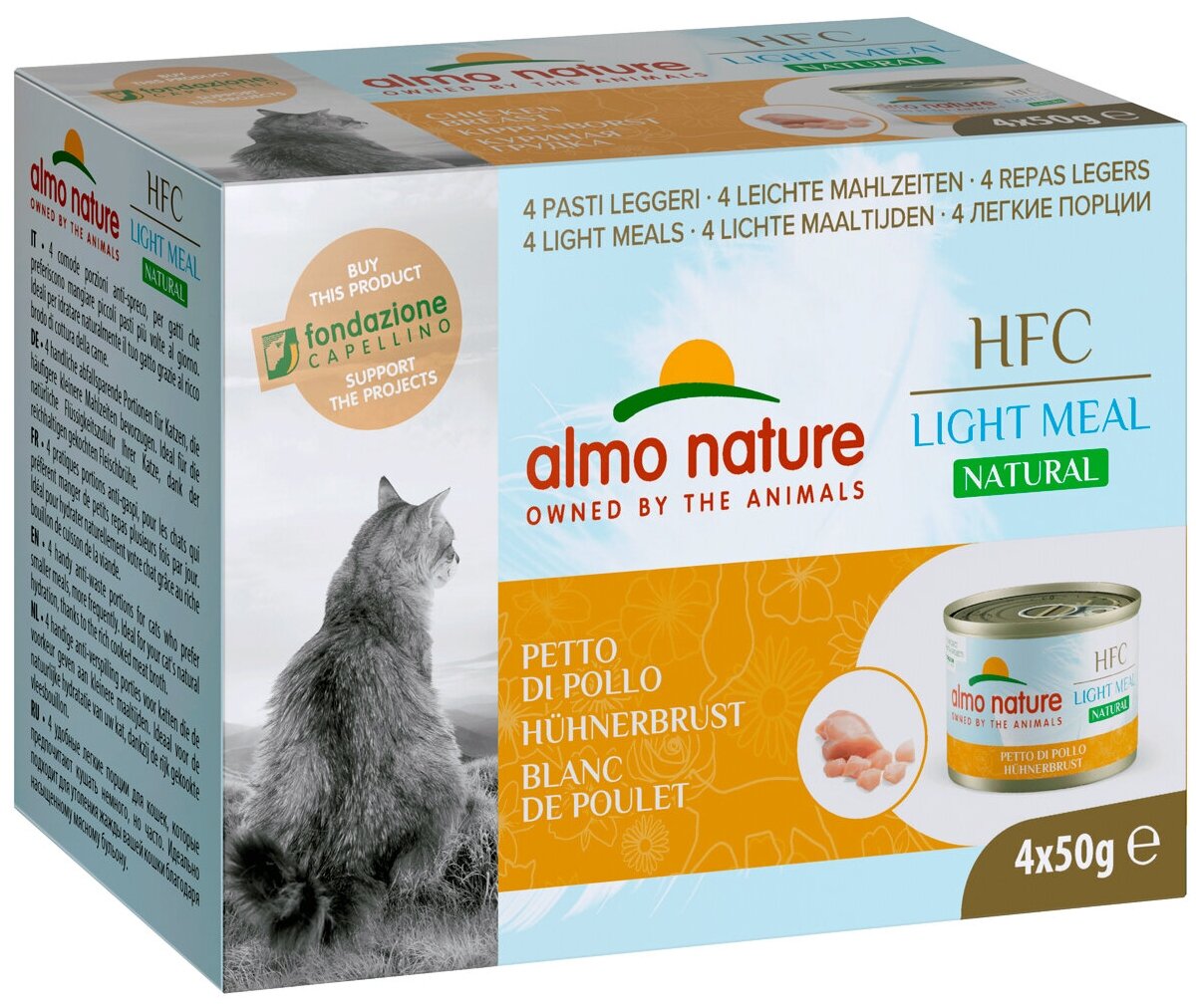 ALMO NATURE HFC NATURAL LIGHT MEAL набор банок для взрослых кошек с куриной грудкой 4 шт х 50 гр (1 шт)