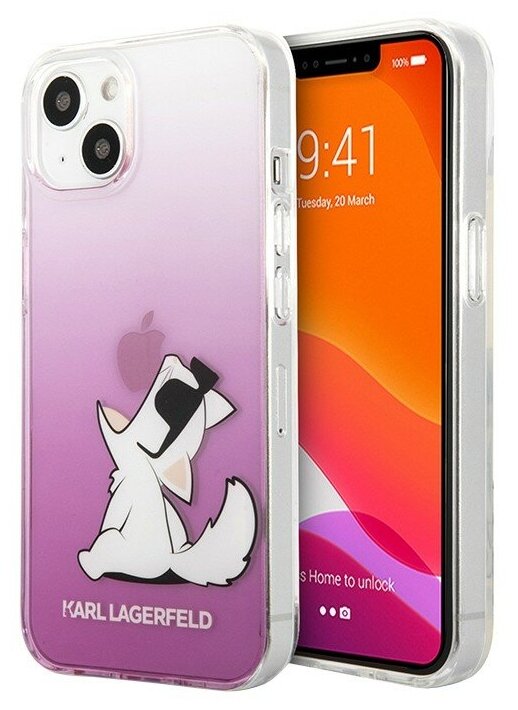 Lagerfeld для iPhone 13 mini чехол PC/TPU Choupette Fun Hard Gradient Pink