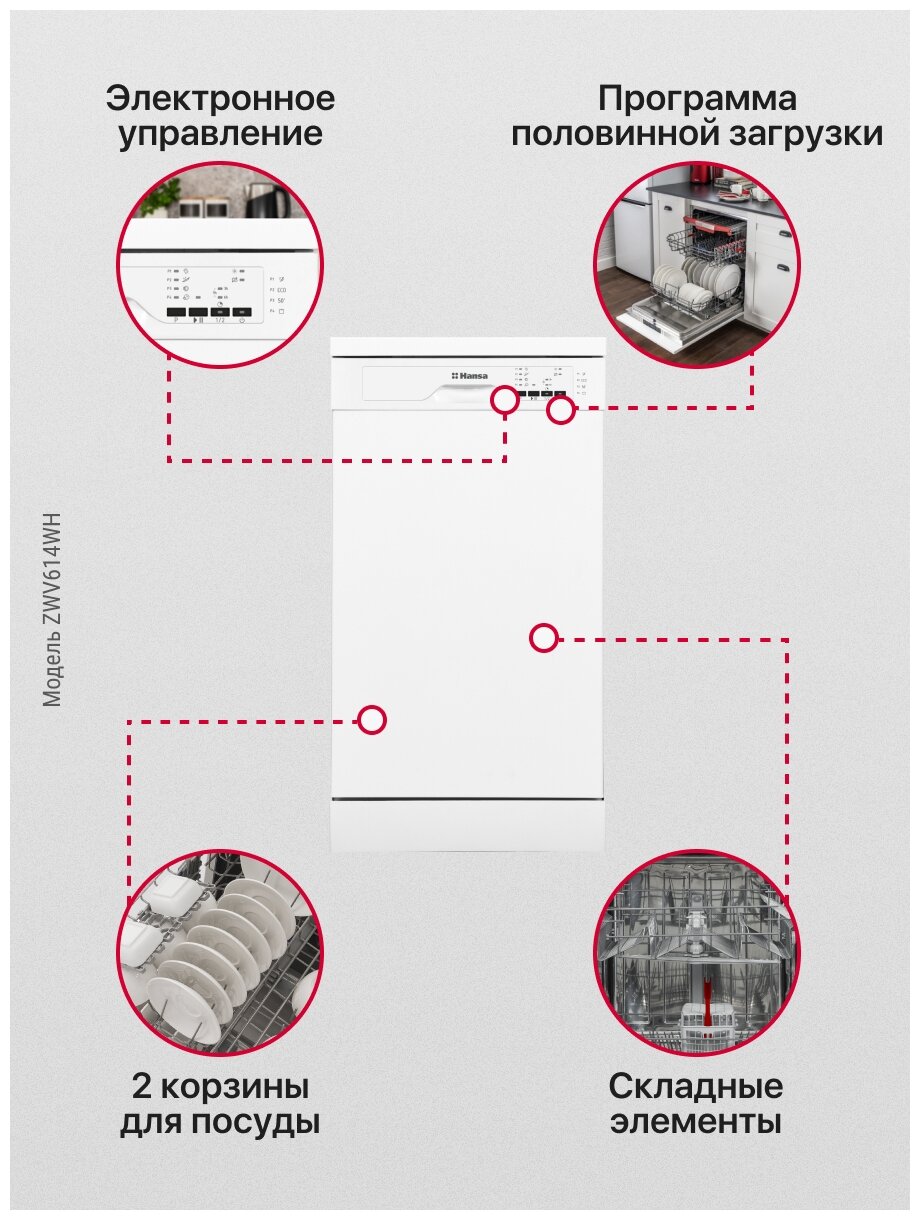Посудомоечная машина Hansa ZWV614WH белый (полноразмерная) - фотография № 15