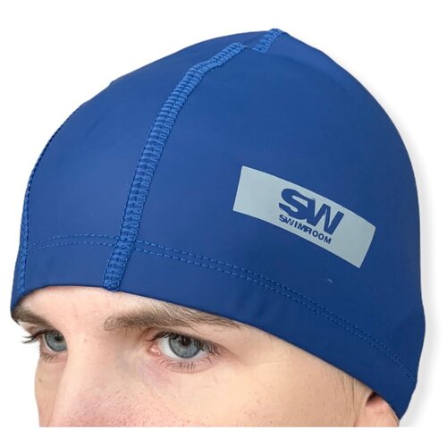 фото Комбинированная шапочка для плавания swimroom "pu swim cap", взрослая, цвет синий