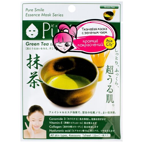 Sun Smile тканевая маска Pure smile Green Tea Essence с экстрактом зеленого чая, 35 г, 23 мл