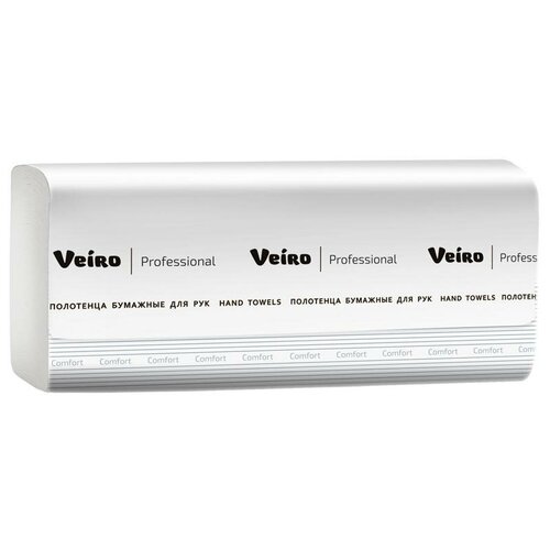 Полотенца бумажные лист. Veiro Professional "Comfort" (V-сл) 1 слойн,250л/пач,21*21,6, тисн, белые. KV210