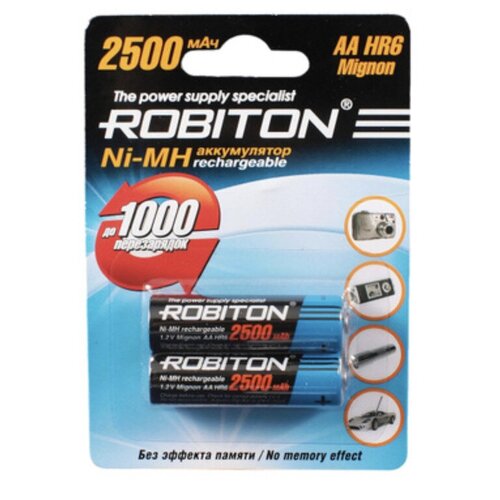 Аккумуляторная батарейка AA - Robiton 2500MHAA-2 BL2 8793 (2 штуки) аккумулятор крона robiton rtu 270 мач mh 1 bl1