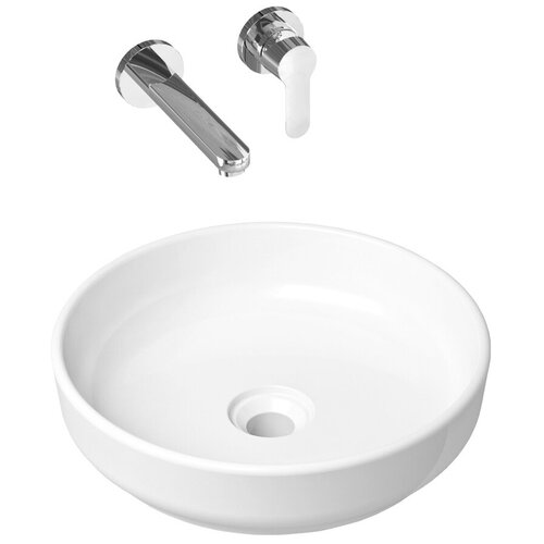 фото Комплект 2 в 1 lavinia boho bathroom sink slim 21510181, накладная фарфоровая раковина 40 см, встраиваемый смеситель со скрытым механизмом