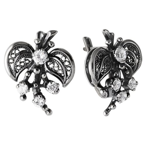 Серьги Красная Пресня, серебро, 925 проба, оксидирование, фианит, серебряный