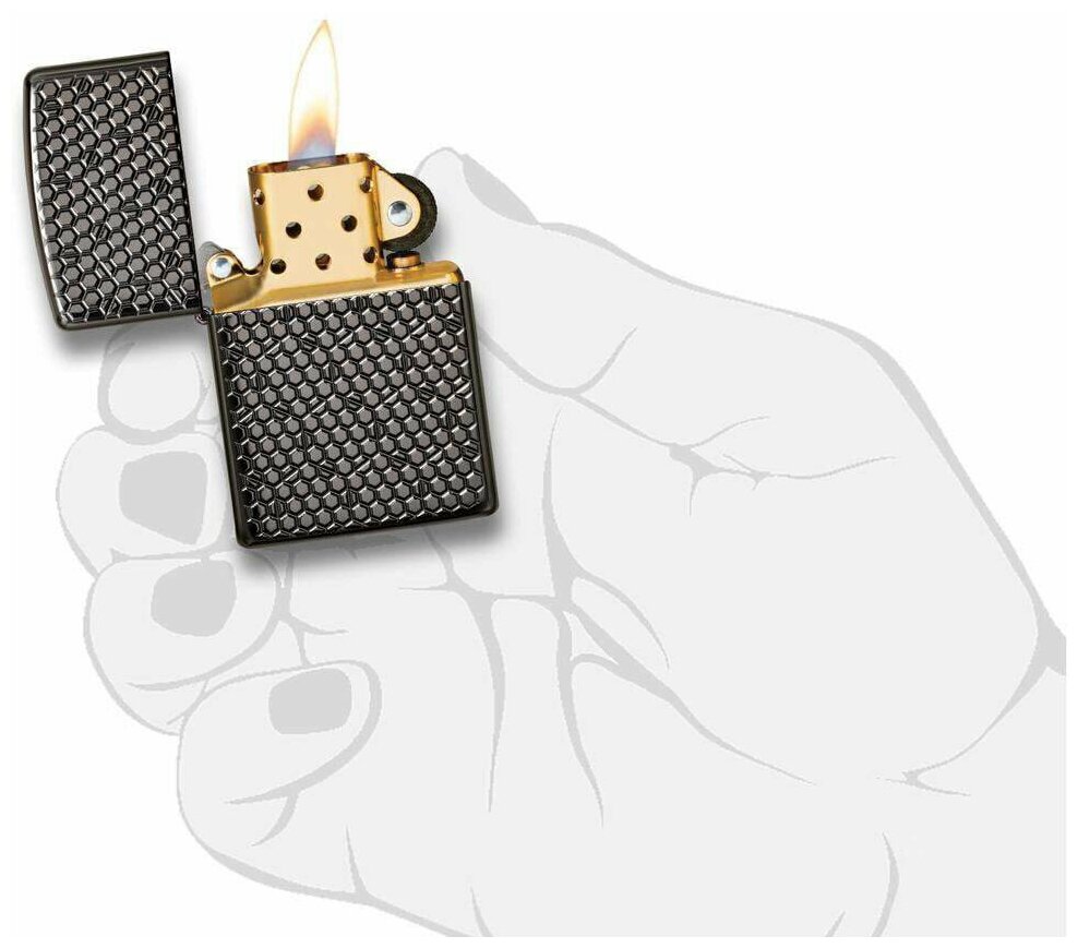 Зажигалка Zippo 49021 Бензиновая Armor Black Ice Hexagon Design - фотография № 6