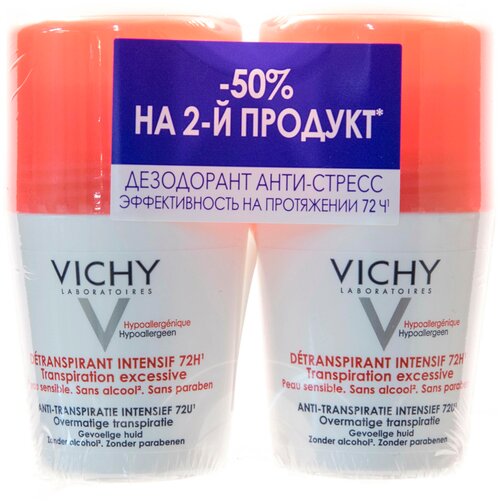 Vichy Антиперспирант Анти-стресс, ролик, 50 мл, 2 шт.